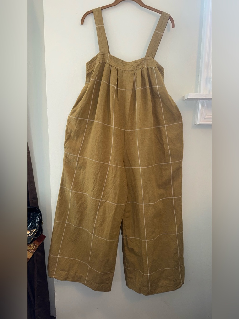 Madewell Tan Windowpane Wide-Leg Jumpsuit